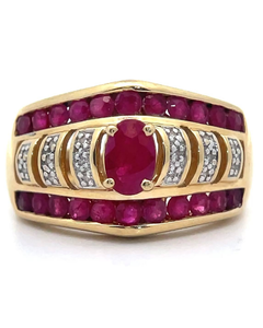 lot 87 image: Natural Ruby & Diamond Chevron Estate Ring in Yellow Gold VIDEO