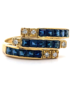 lot 88 image: Natural Sapphire & Diamond Triple Stack Estate Ring in 18k Yellow Gold VIDEO