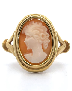 lot 92 image: Carnelian Cameo Estate Split Shank Ring in 18k Yellow Gold VIDEO