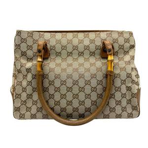 lot 55A image: Gucci GG Canvas Tote with Brown Leather Trim & Bamboo Handles Pre-Owned Retail $850