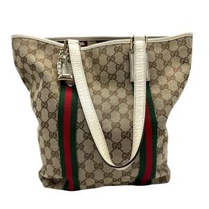 lot 40A image: Gucci GG Supreme Monogram Tote with Web Stripes & Charm Pre-Owned Retail $1,200