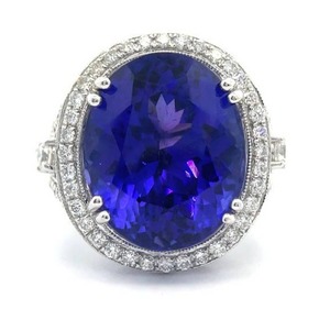 Orianne 19.77 Carat Natural Tanzanite & Natural Diamond Halo Ring in 18K White Gold w/ Appraisal; Retail $40,685