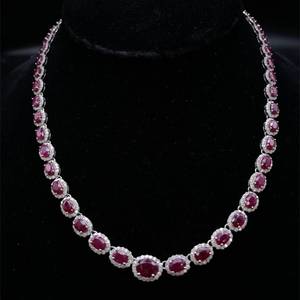Oscar Friedman 36.35 Carat Natural Burmese Ruby & Natural Diamond Necklace in Platinum w/ GIA Report; Retail $39,215