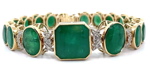 lot 0J image: 46.98 Carat Natural Emerald & Natural Diamond Bracelet in 14k Two-Tone Gold w Appraisal Retail $26,320 VIDEO