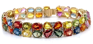 lot 30I image: 44.19 Carat Total Natural Sapphire & Natural Diamond Two-Tone 14K Gold Bracelet w Appraisal Retail $16,270 VIDEO