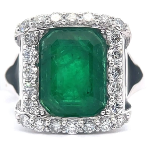 lot 30Q image: Natural Emerald & Natural Diamond Platinum Ring w Appraisal Retail $9,308 VIDEO