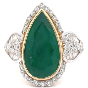 lot 0G image: 4.22 Carat Natural Emerald & Natural Diamond Halo Ring in 14K Two-Tone Gold w GIA Report  Appraisal Retail $11,990 VIDEO