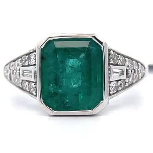 lot 30U image: Halted - Please contact affiliate - 3.55 Carat Natural Emerald & Natural Diamond Platinum Ring w Appraisal Retail $6,250 VIDEO