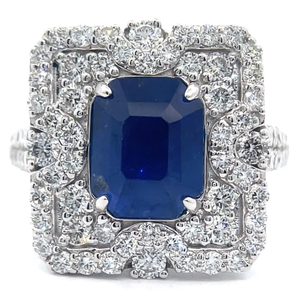lot 0F image: Oscar Friedman 5.38 Carat Natural Ceylon Sapphire & Natural Diamond Halo Ring in Platinum w GIA Report  Appraisal Retail $20,885 VIDEO