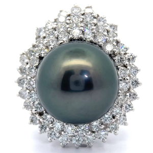 lot 30J image: 15mm Tahitian Pearl & 2.40 Carat Natural Diamond Statement Ring in 18K White Gold w Appraisal Retail $12,165 VIDEO
