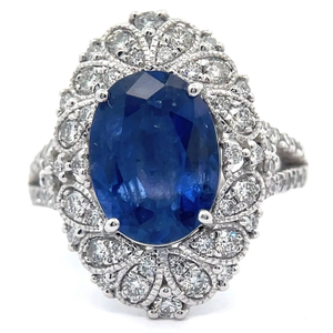 lot 30S image: Oscar Friedman 4.93 Carat Natural Ceylon Sapphire & Natural Diamond Platinum Ring w GIA Report  Appraisal Retail $10,880 VIDEO