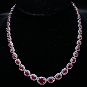 Oscar Friedman 36.35 Carat Natural Burmese Ruby & Natural Diamond Necklace in Platinum w/ GIA Report; Retail $39,215