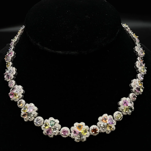 lot 30H image: 51.52 Carat Total Natural Sapphire & Natural Diamond Platinum Necklace w GIA Report  Appraisal Retail $62,180