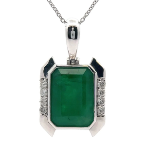 lot 30R image: Oscar Friedman 5.73 Carat Natural Emerald & Natural Diamond Platinum Pendant w Appraisal Retail $11,032 VIDEO