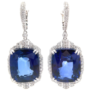 lot 30F image: 52.97 Carat Sapphire & Natural Diamond Earrings in 14K White Gold Retail $11,320 VIDEO
