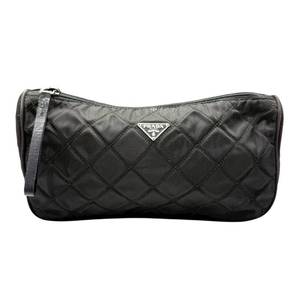 lot 135 image: Prada Black Quilted Tessuto Nylon Wristlet Pouch Pre-Owned Retail $525