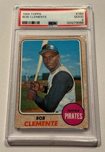 lot 20 image: Roberto Clemente 1968 Topps #150 PSA 2 Vintage Baseball Card