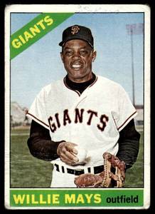 lot 29 image: Willie Mays  1966 Topps #1 San Francisco Giants  Vintage Baseball Card
