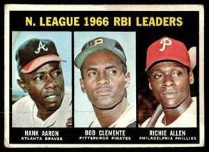 lot 12 image: Hank AaronRoberto ClementeRichie Allen  1967 Topps #242   Vintage Baseball Card