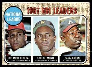lot 31 image: Orlando CepedaRoberto ClementeHank Aaron  1968 Topps #3   Vintage Baseball Card