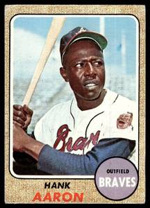 lot 15 image: Hank Aaron  1968 Topps #110 Atlanta Braves  Vintage Baseball Card