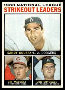 lot 50 image: Sandy Koufax  Don Drysdale  1964 Topps #5 NL Strikeout Leaders  Vintage Baseball Card