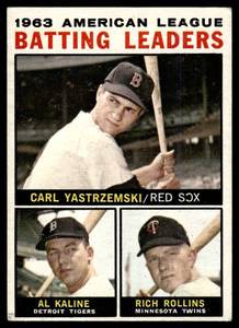 lot 51 image: Carl Yastrzenski  Al Kaline  Rollins  1964 Topps #8 AL Batting Leaders  Vintage Baseball Card