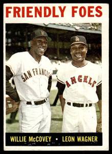 lot 55 image: Willie McCoveu  Leon Wagner  1964 Topps #41 Friendly Foes  Vintage Baseball Card