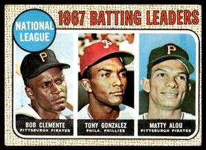 lot 82 image: Roberto Clemente  Gonzalez  Alou  1968 Topps #1 NL Batting Leaders  Vintage Baseball Card