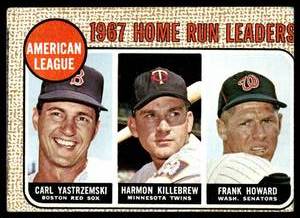 lot 85 image: Yastrzemski  Killebrew  Howard  1968 Topps #6 AL HR Leaders  Vintage Baseball Card