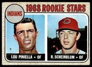 lot 87 image: Lou Pinella Rookie Stars  1968 Topps #13 Cleveland Indians  Vintage Baseball Card