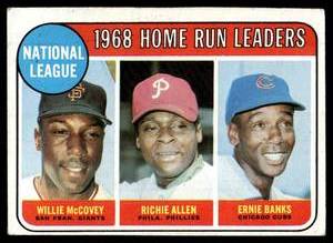 lot 109 image: McCovey  Banks  Allen  1969 Topps #6 NL HR Leaders  Vintage Baseball Card