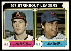 lot 130 image: Nolan Ryan  Tom Seaver  1974 Topps #207 Strike Out Leaders  Vintage Baseball Card