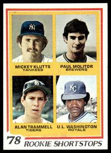 lot 172 image: Paul Molitor  Alan Trammell RC 1978 Topps #707 Rookie Shortstops Rookie Vintage Baseball Card