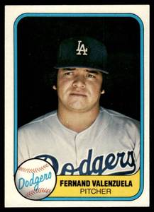 lot 183 image: Fernand Valenzuela RC 1981 Fleer #140 Los Angeles Dodgers Rookie Vintage Baseball Card