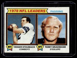 lot 79A image: Roger Staubach  Terry Bradshaw  1979 Topps #1 NFL Passing Leaders