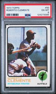 lot 21 image: Robeto Clemente 1973 Topps #50 PSA 6 EX-MT Vintage Baseball Card