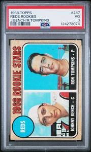 lot 5 image: Johnny Bench RC 1968 Topps #247 PSA 3 Cincinatti Reds Rookie Stars Vintage Baseball Card