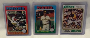 lot 131A image: (3) 1975 and 1975 Vintage Baseball Stars - Carlton, McCovey, Fingers