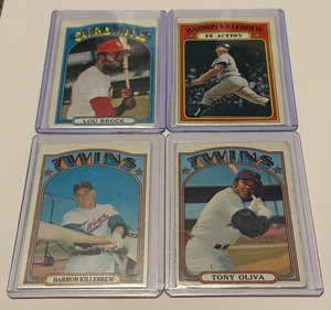 lot 137A image: 1972 Topps 4 Card Baseball Star Lot - Killebrew, Oliva, Brock