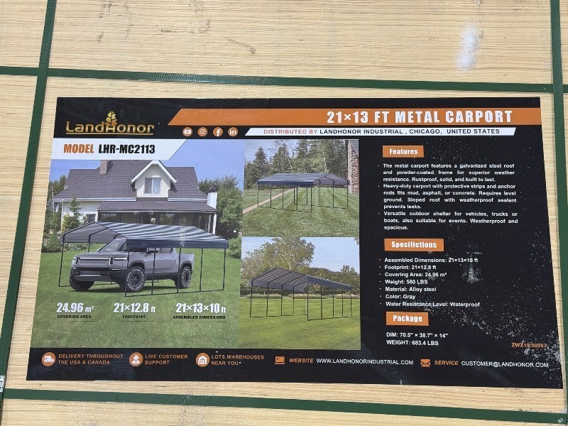 lot 606 image: Landhonor 21 x 13 Ft Metal Carport (LHR-MC2113)
