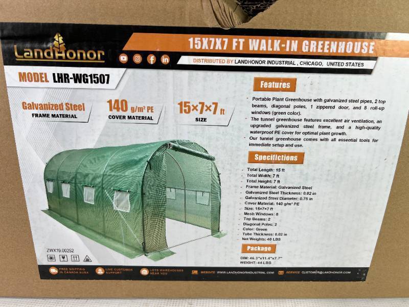 Landhonor 15 x 7 x 7 Ft Walk-in Greenhouse (LHR-WG1507)