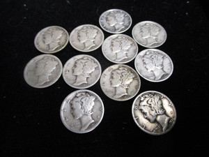 lot 91 image: Mercury Dimes