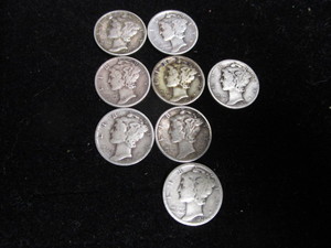 lot 92 image: Mercury Dimes