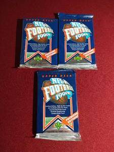 lot 85 image: (3) Unopened 1991 Upper Deck Football Packs - Favre Rookie Year