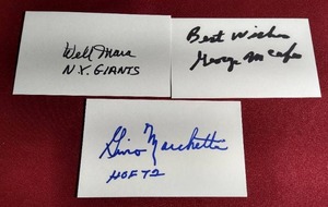 lot 108 image: (3) Football HOF Autographed Index Cards