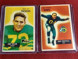 lot 121 image: (2) 1955 Bowman Football Cards