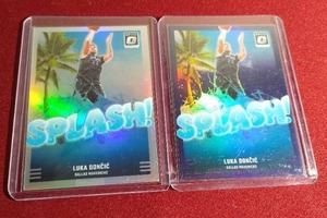 lot 137 image: (2) Optic Luka Doncic Splash Prizm Cards - Silver & Blue