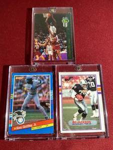 lot 161 image: (3) Sports Legends Cards - Shaq, Ken Griffey Jr & Bo Jackson