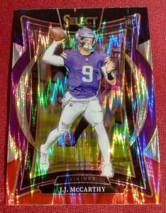 lot 185 image: 2024 Panini Select J.J. McCarthy Black & Red Prizm Shock Rookie